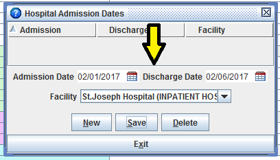 hospital admission dates