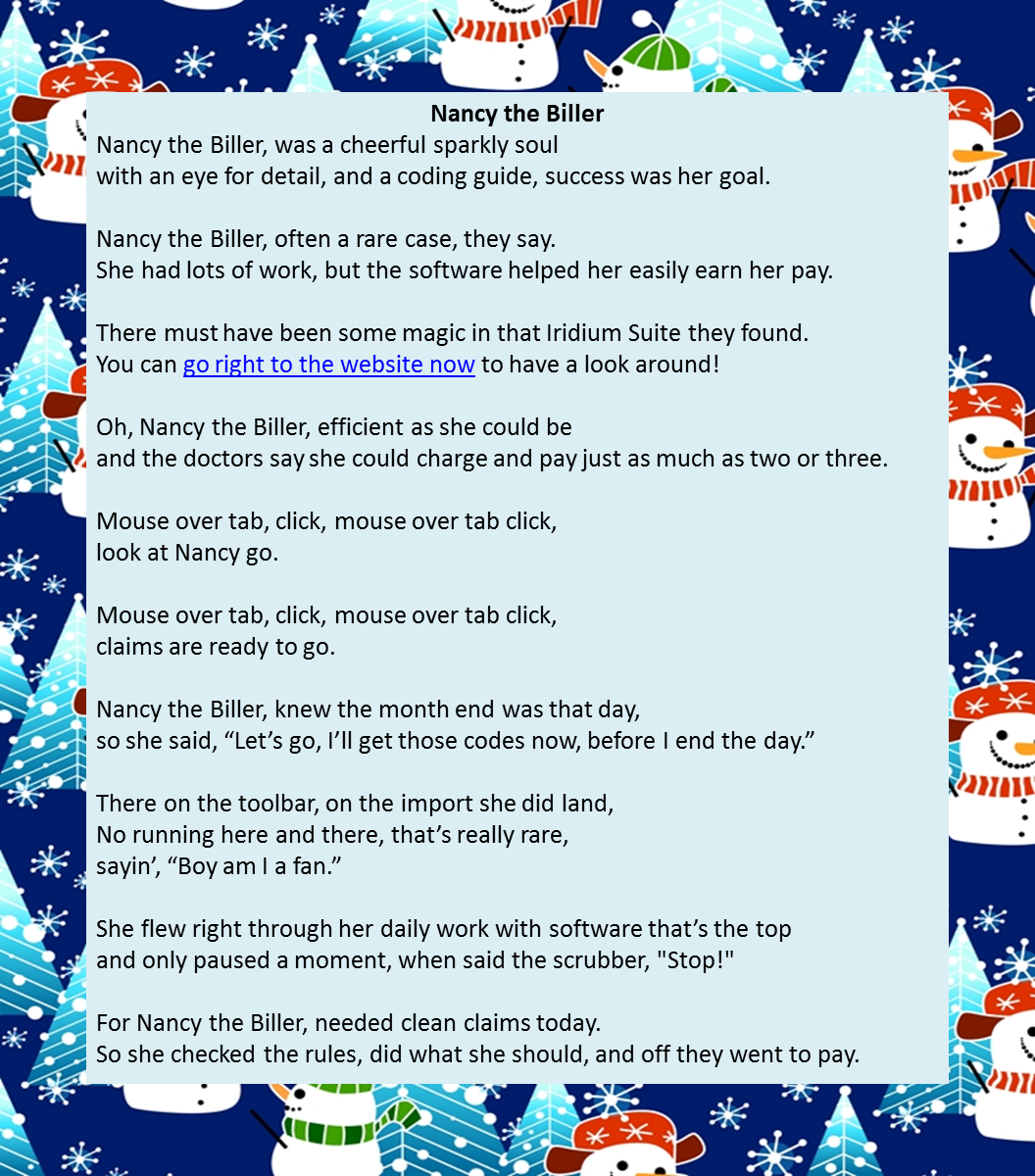 Nancy the Biller, a holiday poem about a medical biller